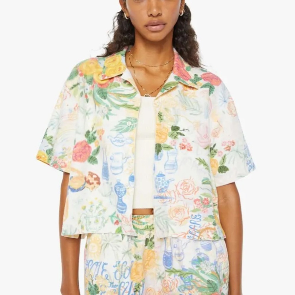 MOTHER Cropped Hooky Painted Ladies Button-up Shirt
